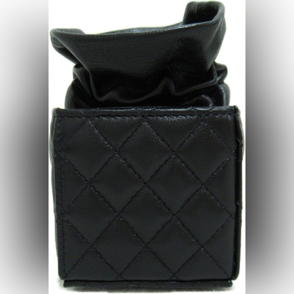 100% Authentic Chanel Drawstring Mini Chain Shoulder Bag Lambskin Black - Picture 3 of 10